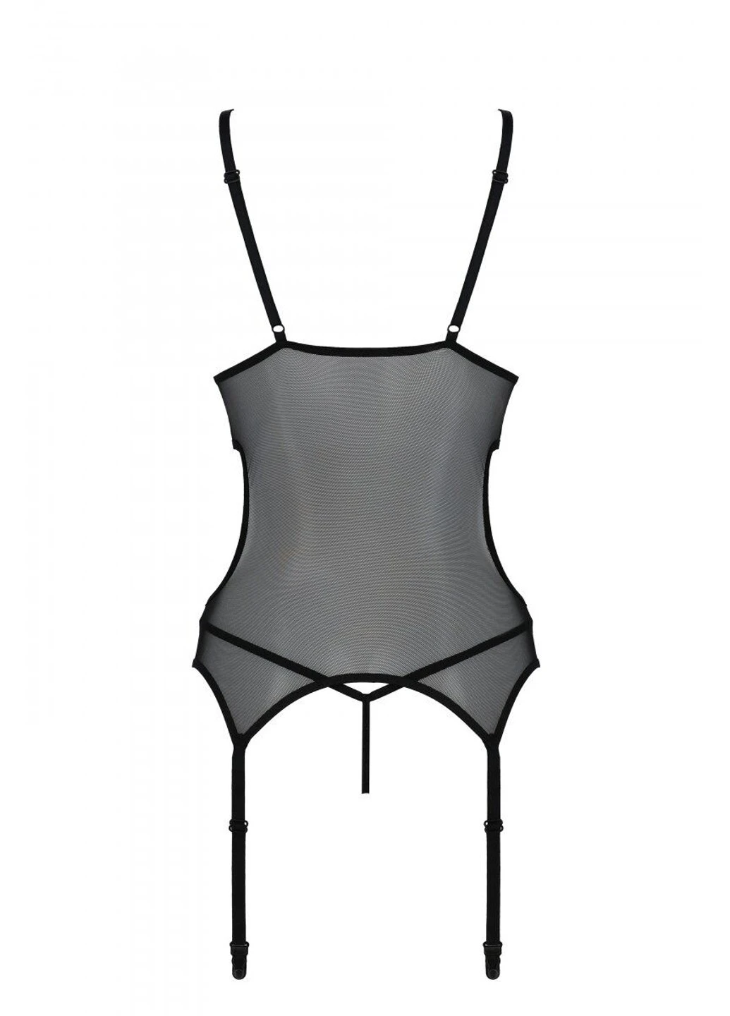 Корсет із підв’язками та ажурним ліфом Christa Corset black XXL/XXXL —, стрінги в комплекті Passion (255457800)
