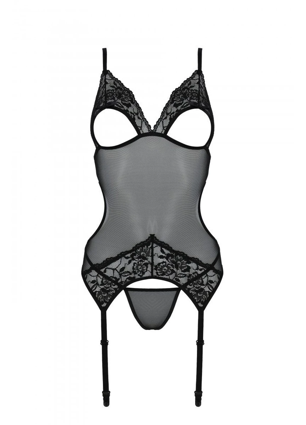 Корсет із підв’язками та ажурним ліфом Christa Corset black XXL/XXXL —, стрінги в комплекті Passion (255457800)