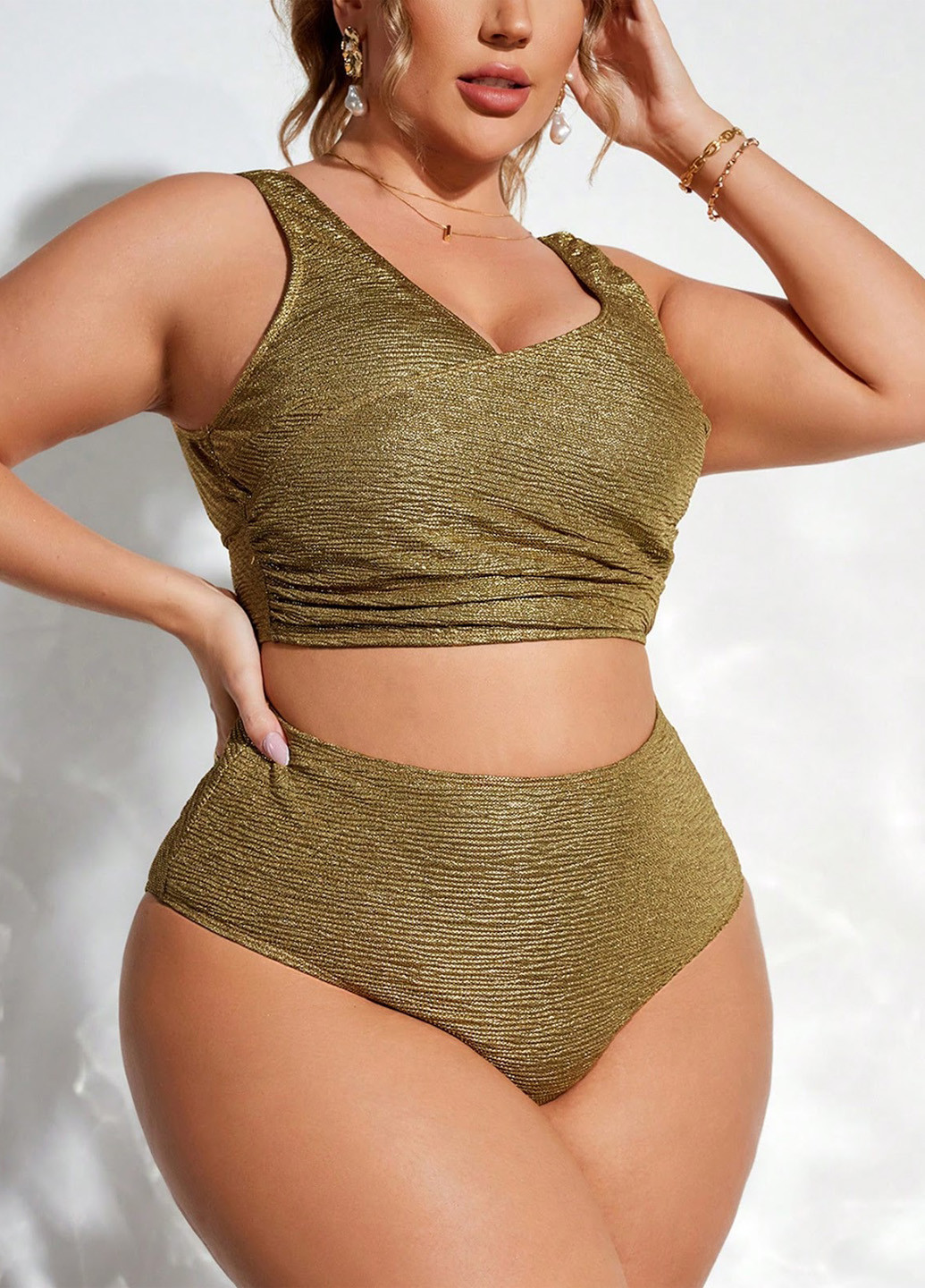 Темно-золотистый летний купальник (лиф, трусики) раздельный, топ SHEIN