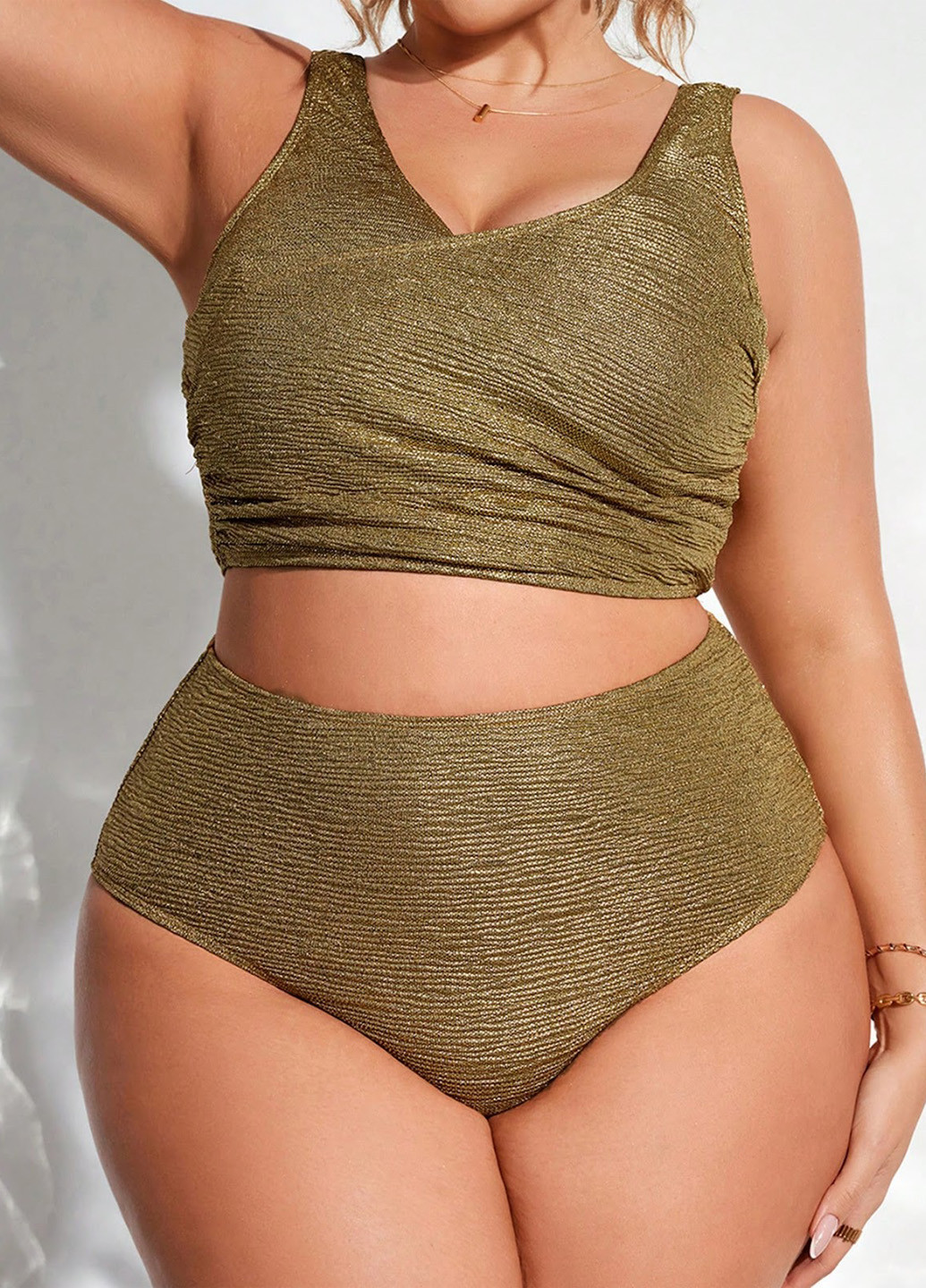 Темно-золотистый летний купальник (лиф, трусики) раздельный, топ SHEIN