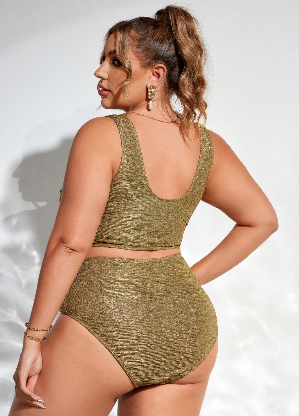 Темно-золотистый летний купальник (лиф, трусики) раздельный, топ SHEIN