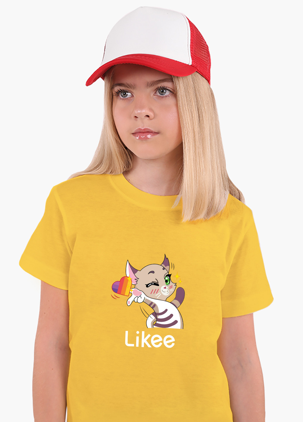 Жовта демісезонна футболка дитяча лайк котик (likee cat) (9224-1032) MobiPrint