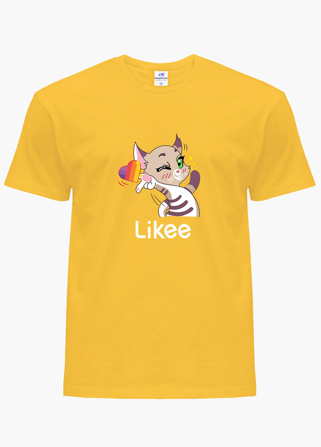 Желтая демисезонная футболка детская лайк котик (likee cat)(9224-1032) MobiPrint