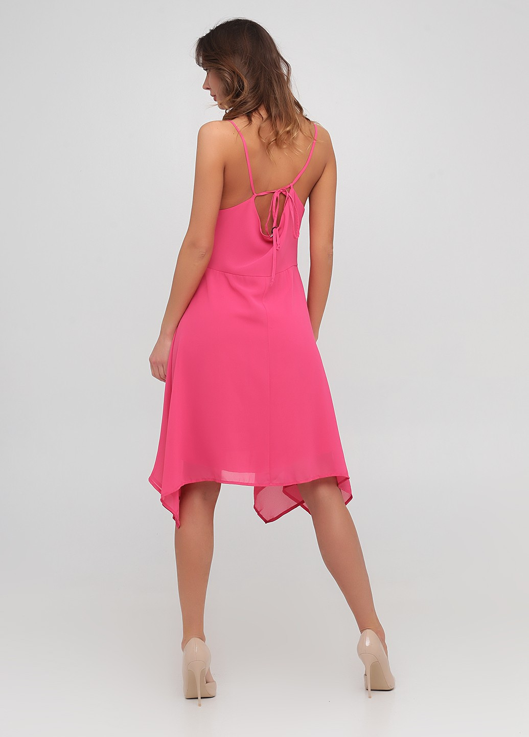 Розовое кэжуал платье с открытой спиной PDK однотонное