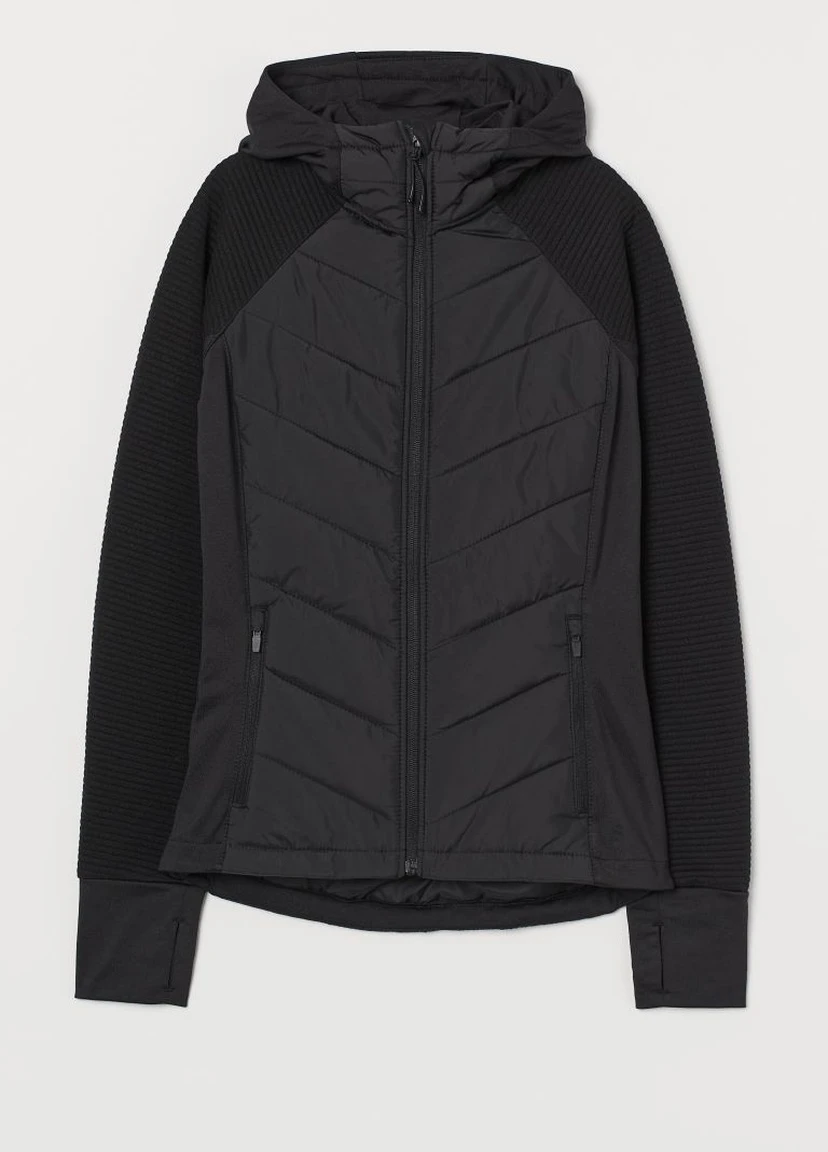 Черная демисезонная утепленная куртка с капюшоном H&M