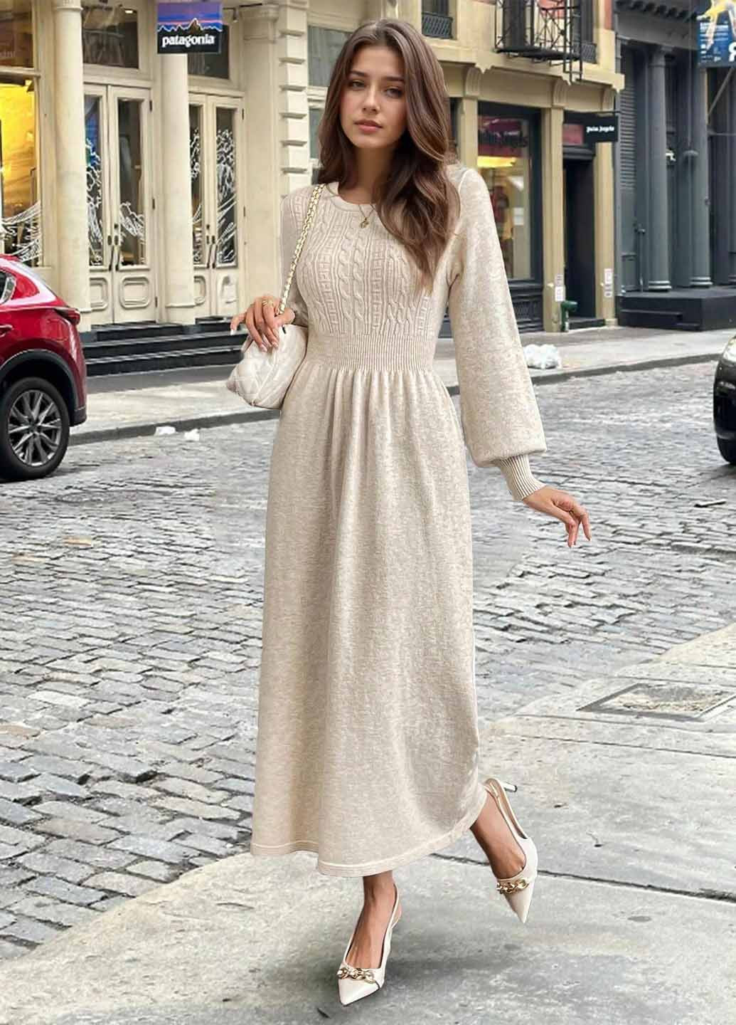 Кремова кежуал сукня сукня светр SHEIN меланжева