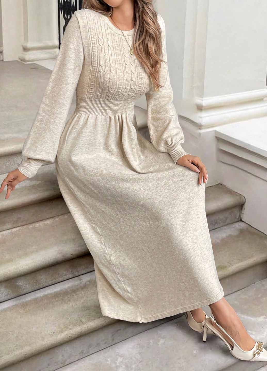 Кремова кежуал сукня сукня светр SHEIN меланжева