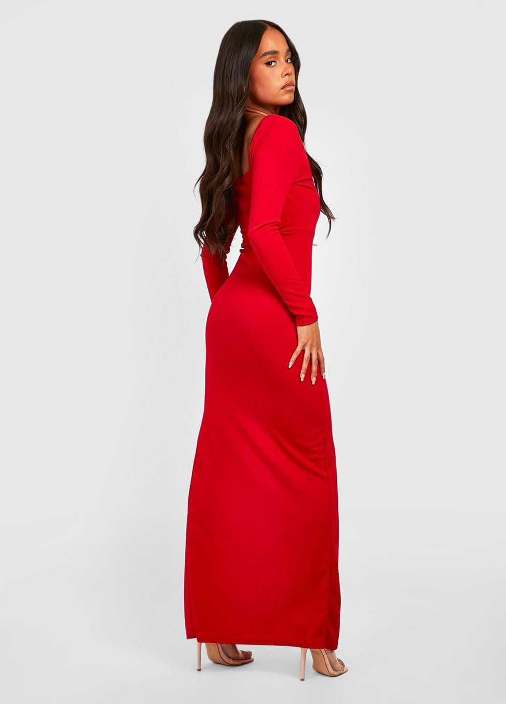 Красное вечернее платье Boohoo однотонное
