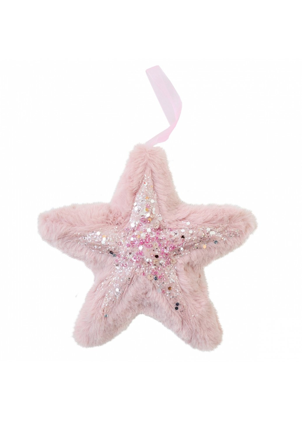 Елочная игрушка звезда пушистая розовая с декором, 16*16 см (973538) YES! Fun (254593198)