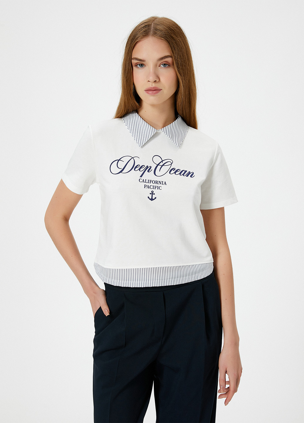 Молочная женская футболка-поло KOTON с надписью