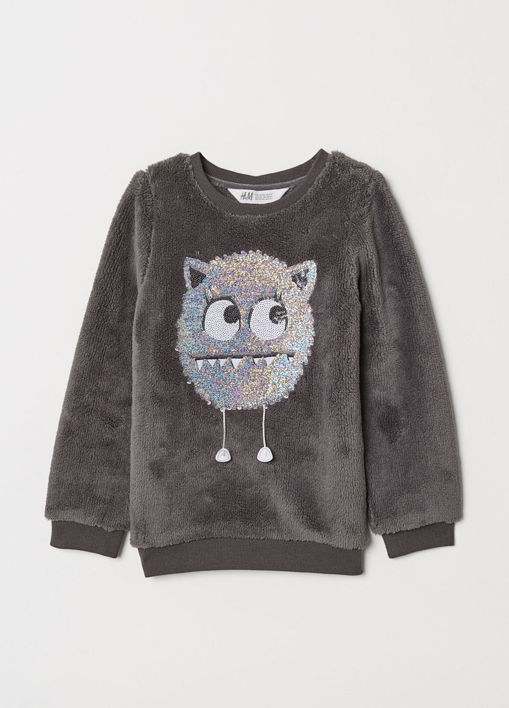 H&M свитшот рисунок темно-серый кэжуал
