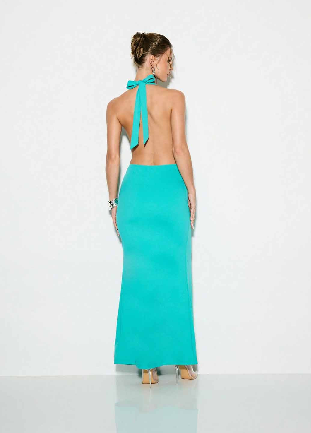 Мятное вечернее платье с открытой спиной SHEIN однотонное