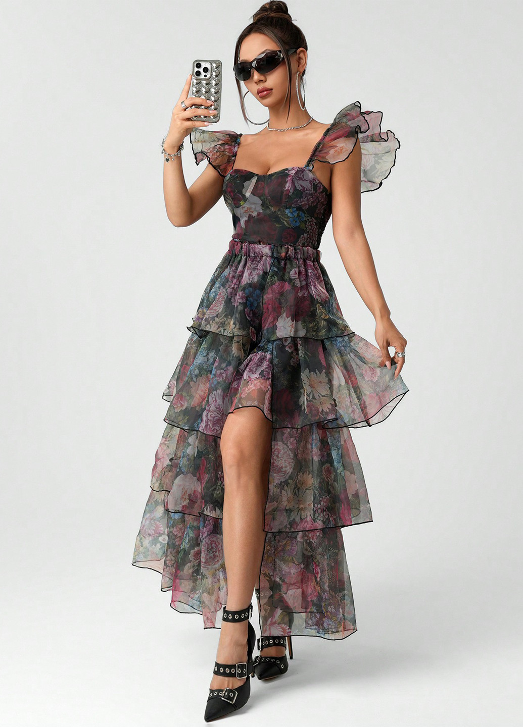 Комбінована святковий, коктейльна, вечірня сукня сукня-трансформер, з відкритою спиною SHEIN з квітковим принтом