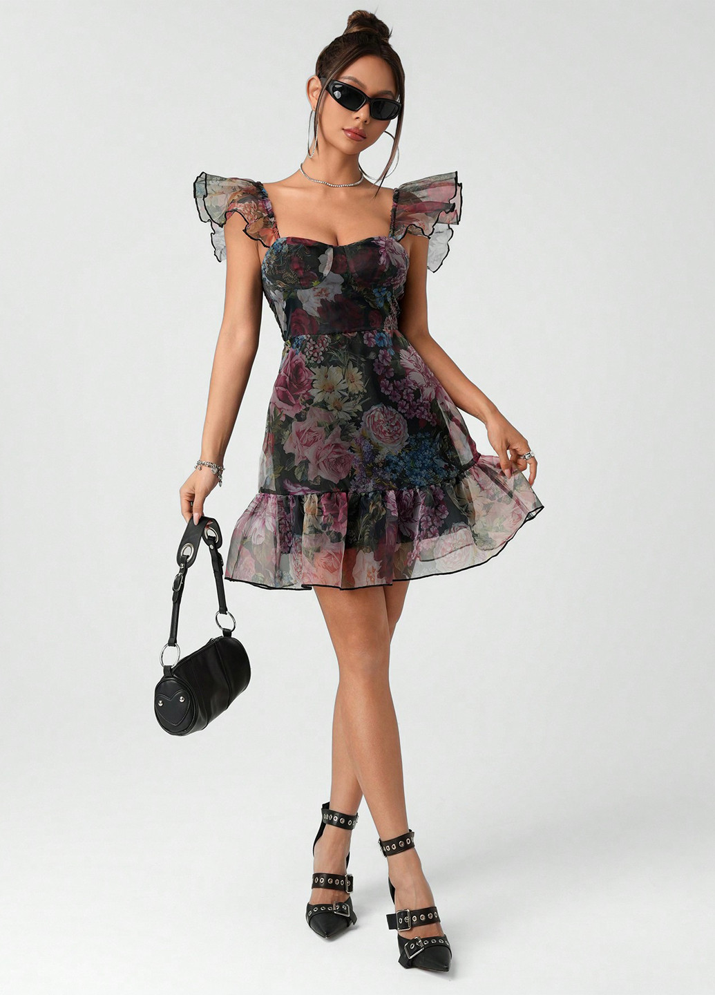 Комбінована святковий, коктейльна, вечірня сукня сукня-трансформер, з відкритою спиною SHEIN з квітковим принтом