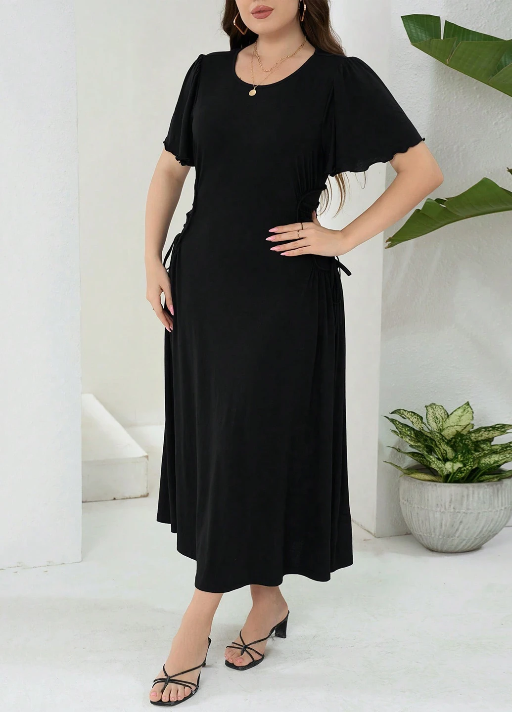 Черное кэжуал платье а-силуэт SHEIN однотонное