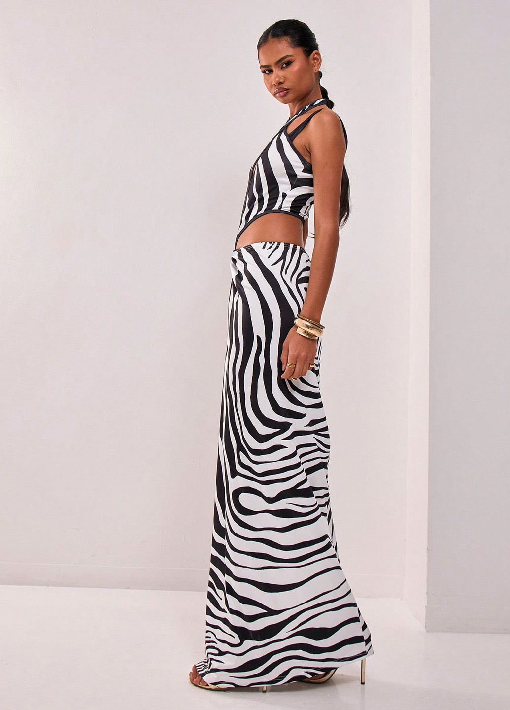 Чорно-білий кежуал сукня SHEIN зебра