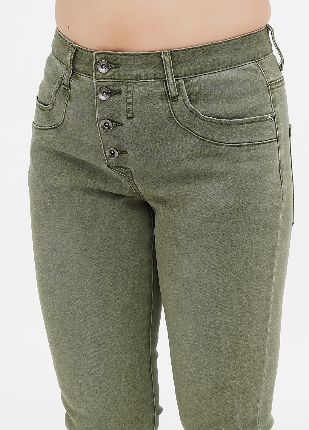 Оливковые демисезонные скинни, укороченные джинсы Linea Tesini