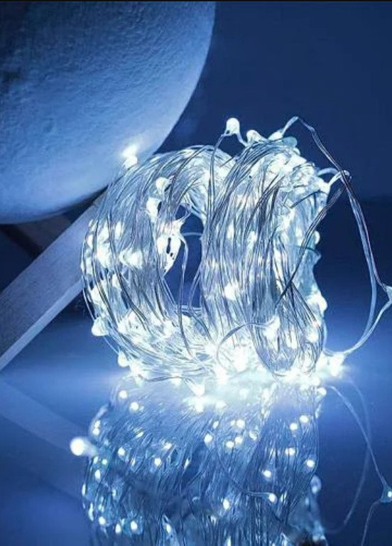 Гибкая медная гирлянда на батарейках РОСА капля 200LED 20м прозрачный провод белая Led (251371714)