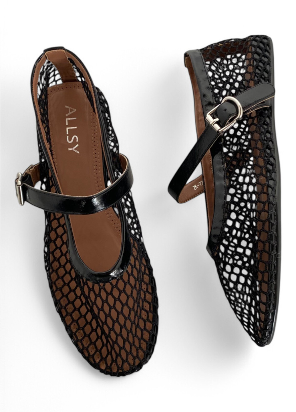 Женские балетки ALLSY | чёрные однотонные пряжка текстиль (329693334)