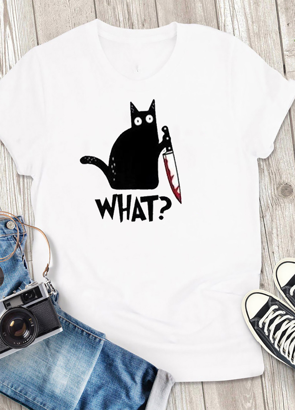 Белая футболка белая мужская cat say "what?" Love&Live