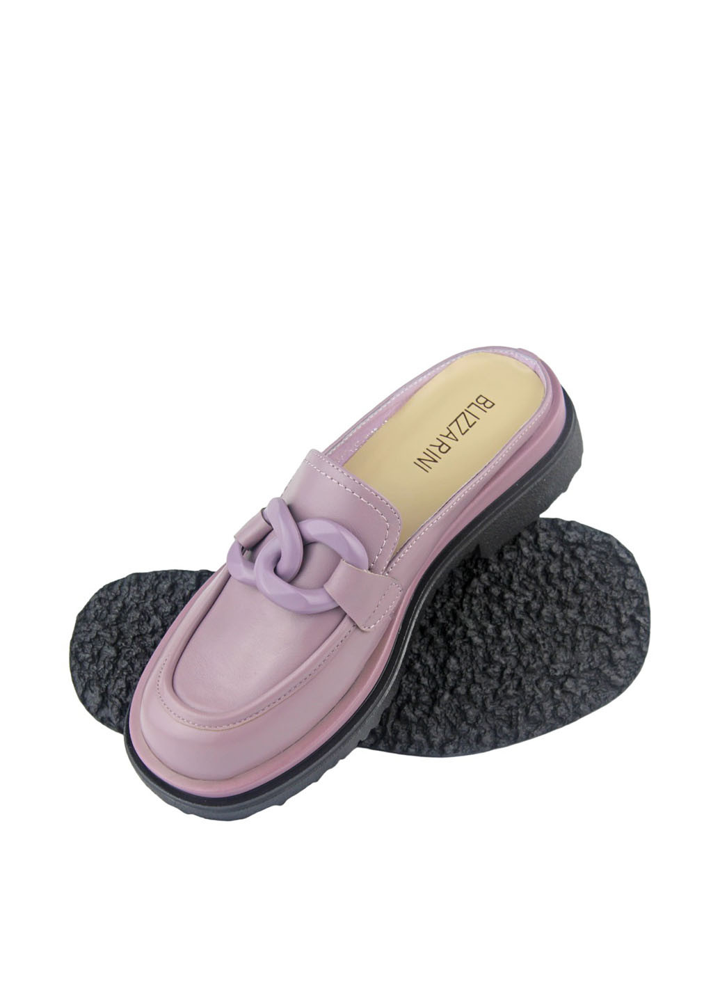 Фиолетовые мюли Blizzarini с цепочками на низком каблуке