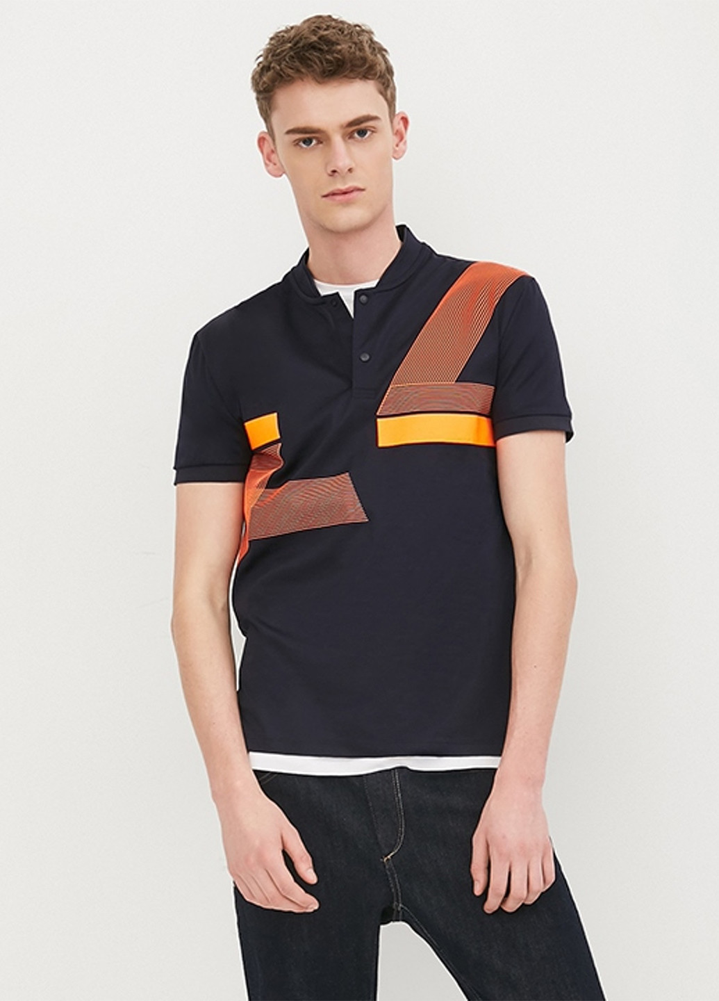 Темно-синяя футболка-поло для мужчин Jack & Jones с геометрическим узором