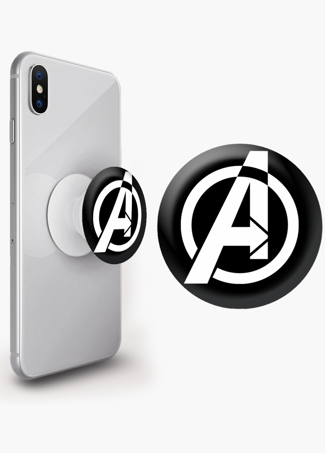 Попсокет (Popsockets) тримач для смартфону Знак Месників Марвел (Avengers Marvel Sign) (8754-1447) Чорний MobiPrint (216748379)