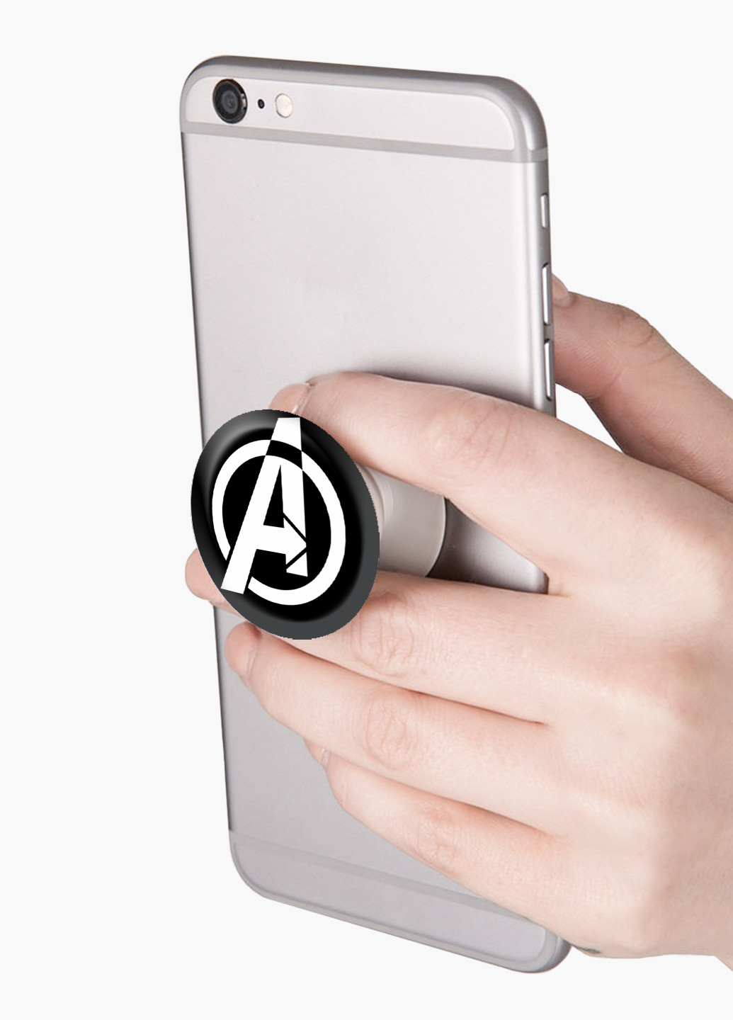 Попсокет (Popsockets) тримач для смартфону Знак Месників Марвел (Avengers Marvel Sign) (8754-1447) Чорний MobiPrint (216748379)
