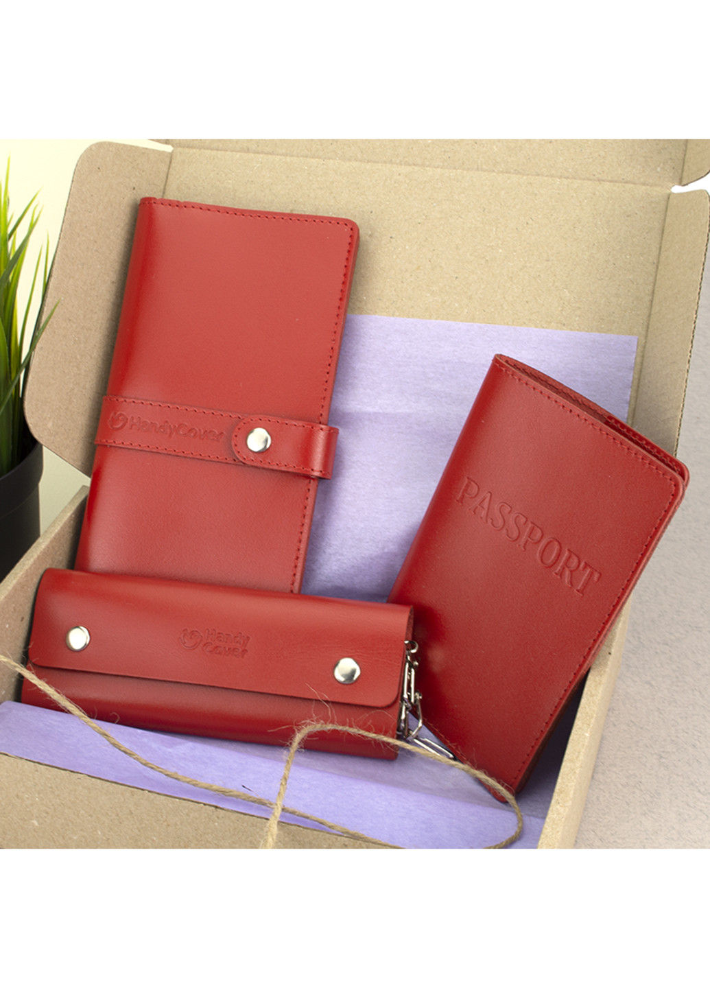 Подарочный женский набор №50: Кошелек + обложка на паспорт + ключница (красный) HandyCover (229030172)