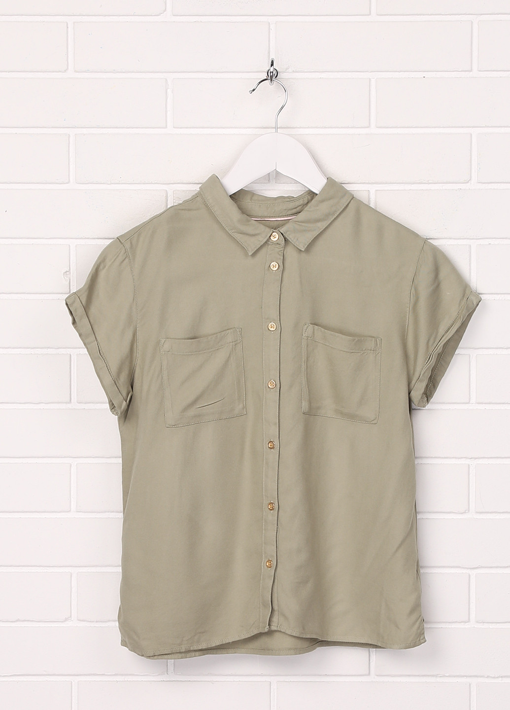 Оливковковая (хаки) кэжуал рубашка однотонная H&M с коротким рукавом