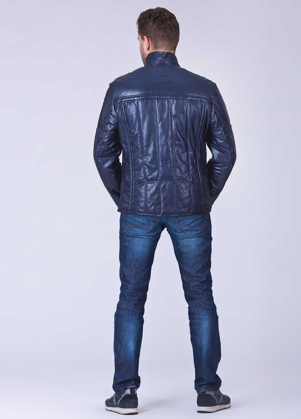 Темно-синяя демисезонная куртка кожаная Fabiani