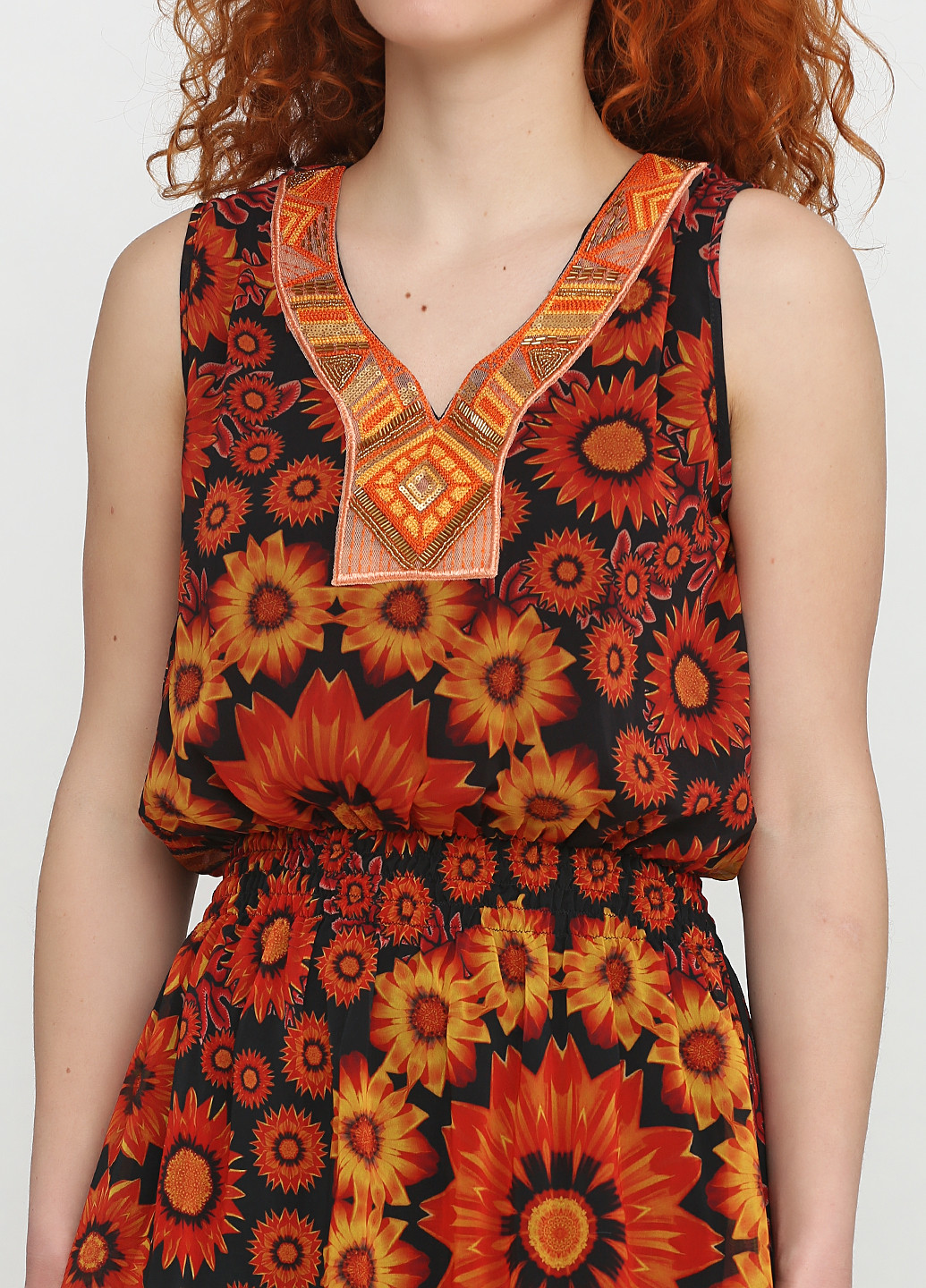 Оранжево-красное кэжуал платье Desigual с абстрактным узором