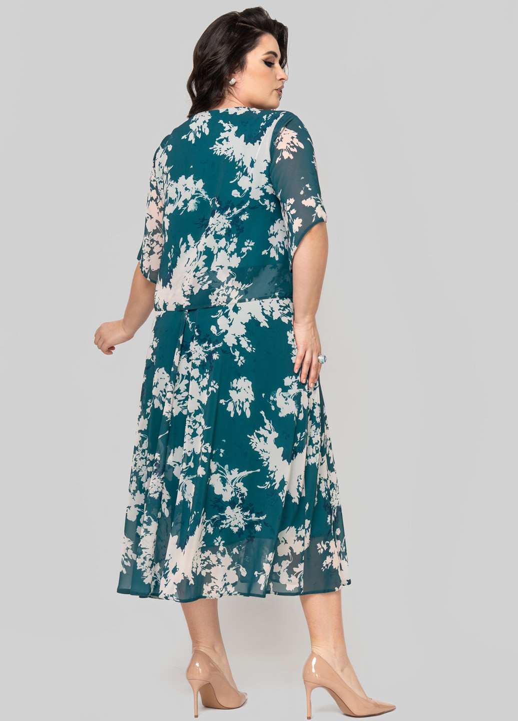 Темно-бирюзовое кэжуал платье а-силуэт A'll Posa с цветочным принтом
