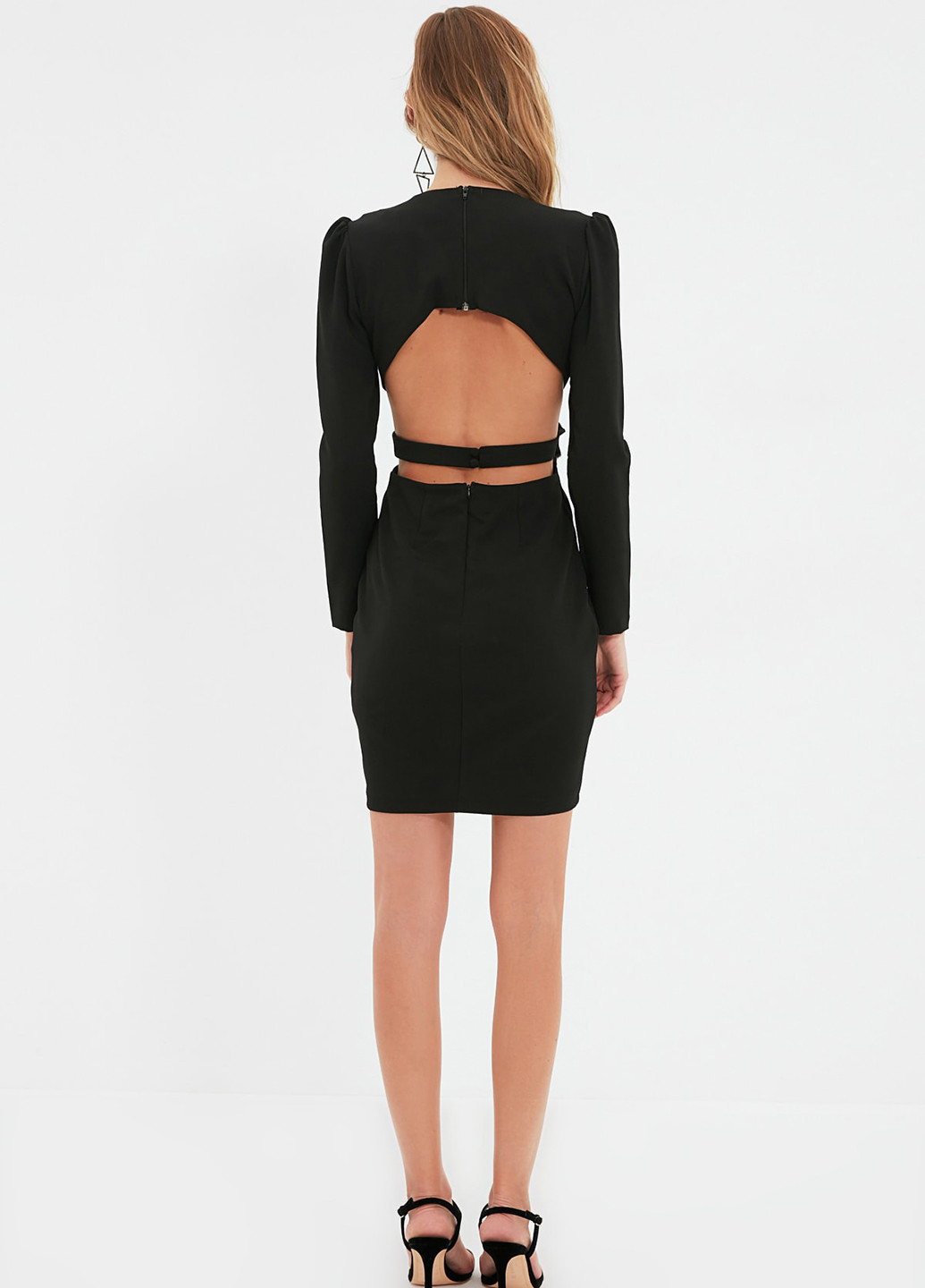 Черное коктейльное платье футляр, с открытой спиной Trendyol
