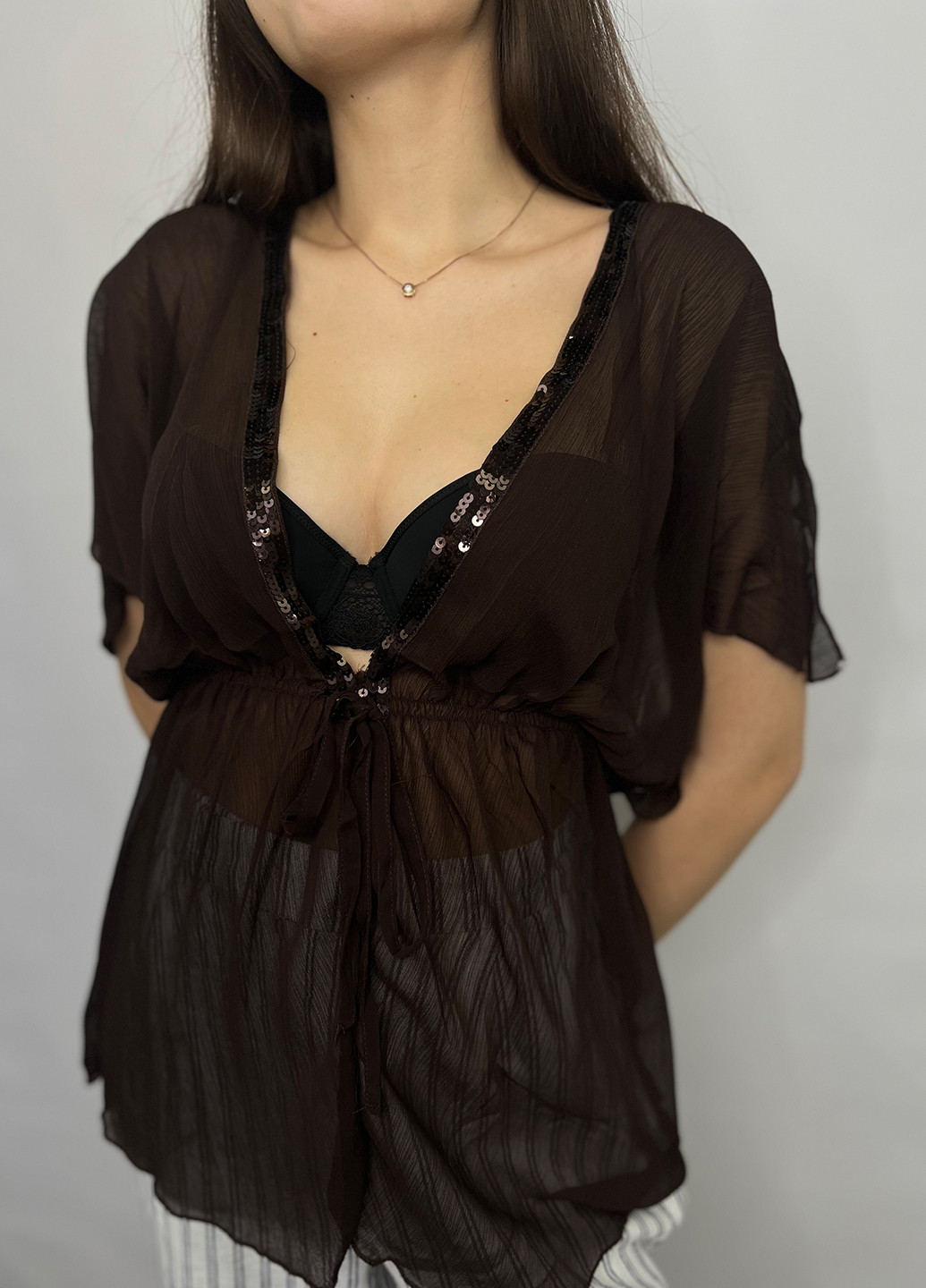 Темно-коричнева літня блуза Evita