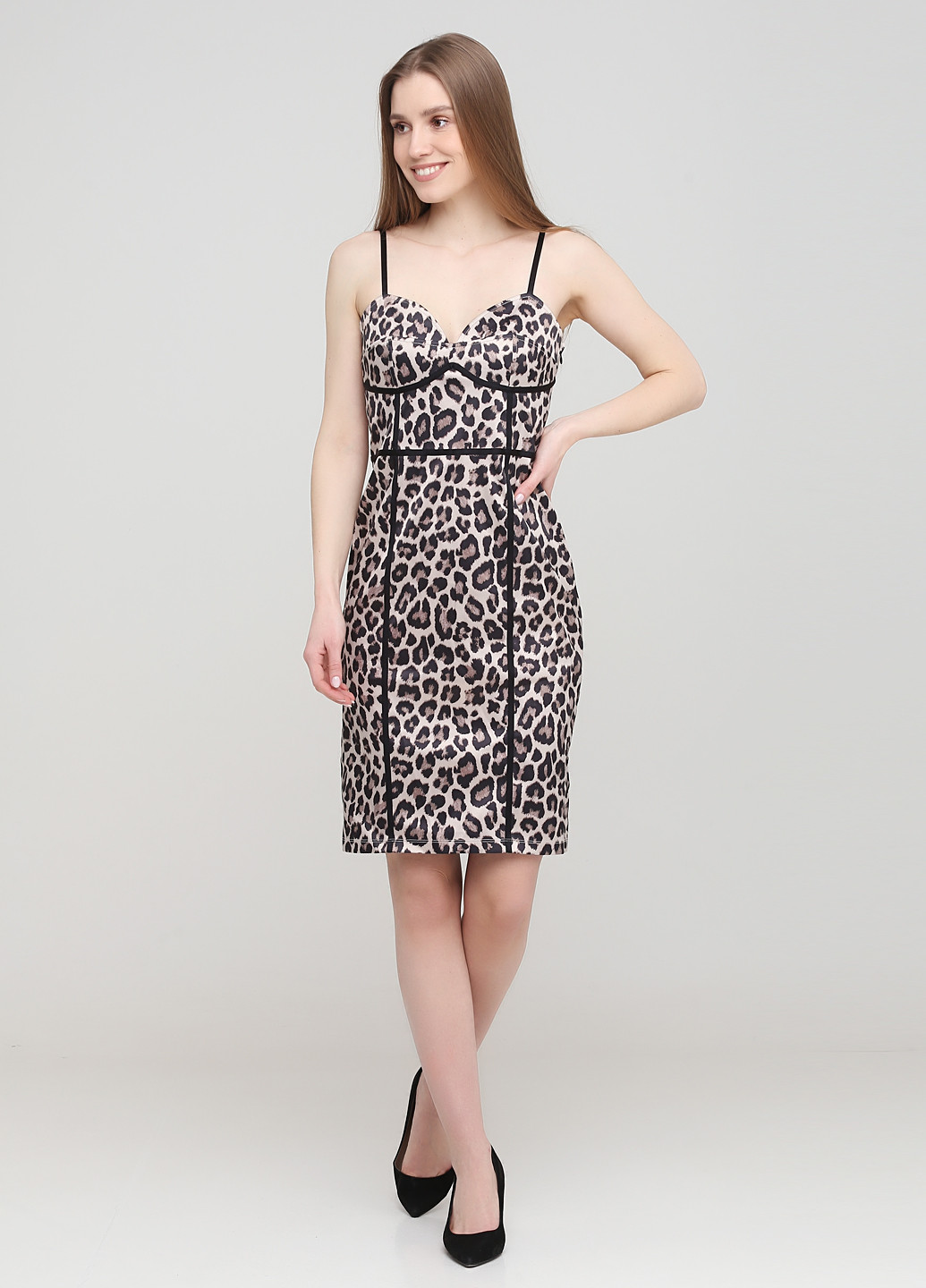 Бежевое коктейльное платье футляр H&M леопардовый