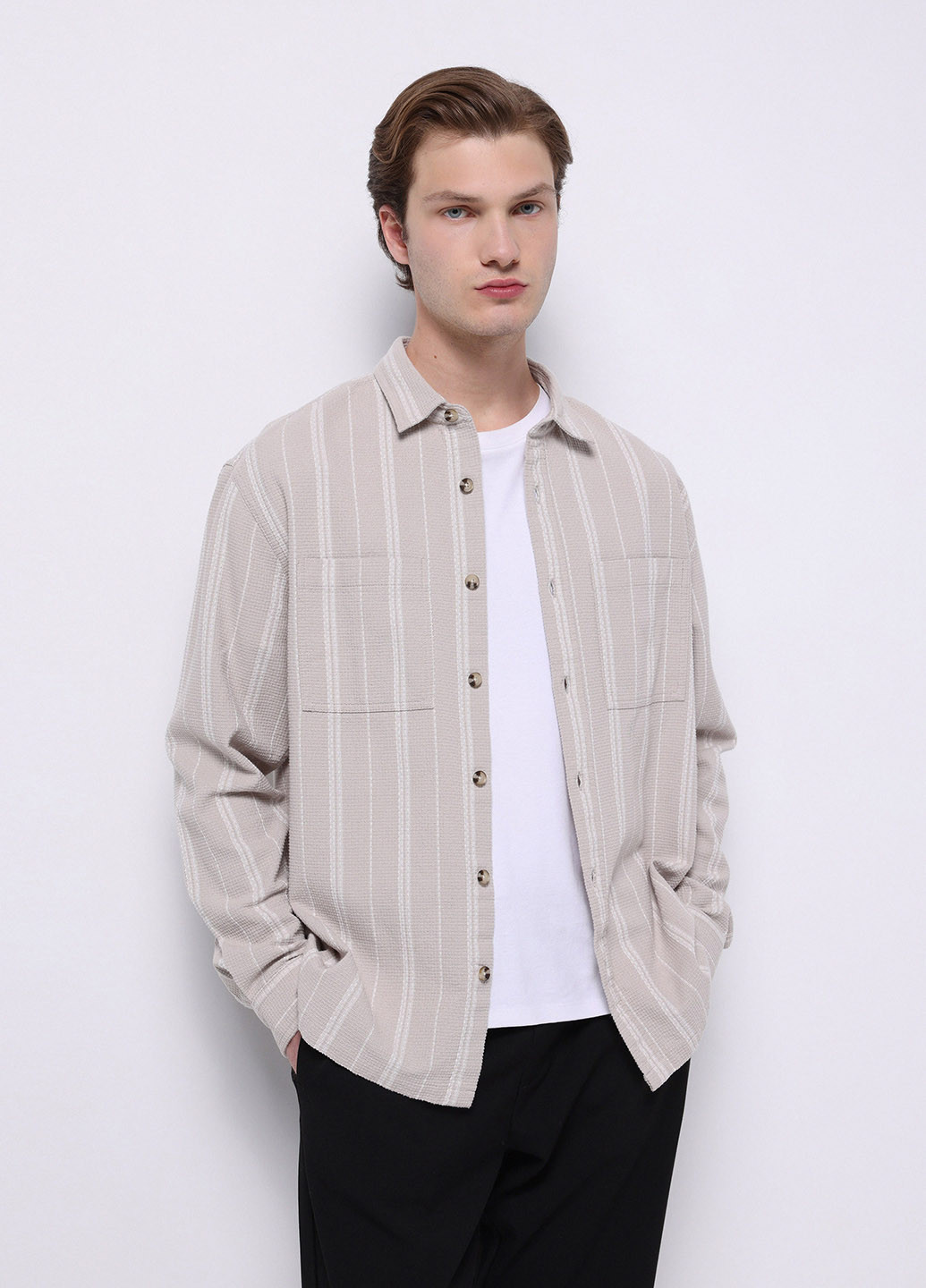 Бежевая кэжуал рубашка в полоску Colin's
