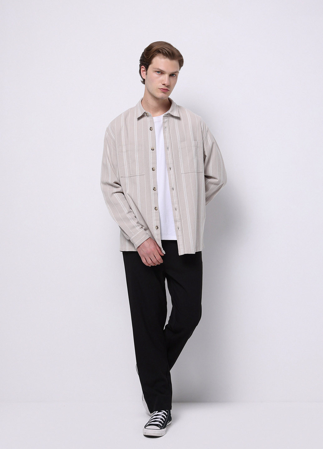 Бежевая кэжуал рубашка в полоску Colin's