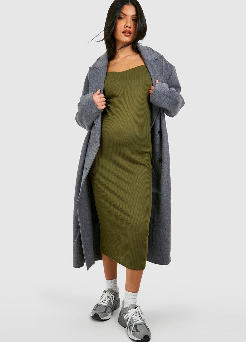 Оливкова (хакі) кежуал сукня для вагітних Boohoo однотонна