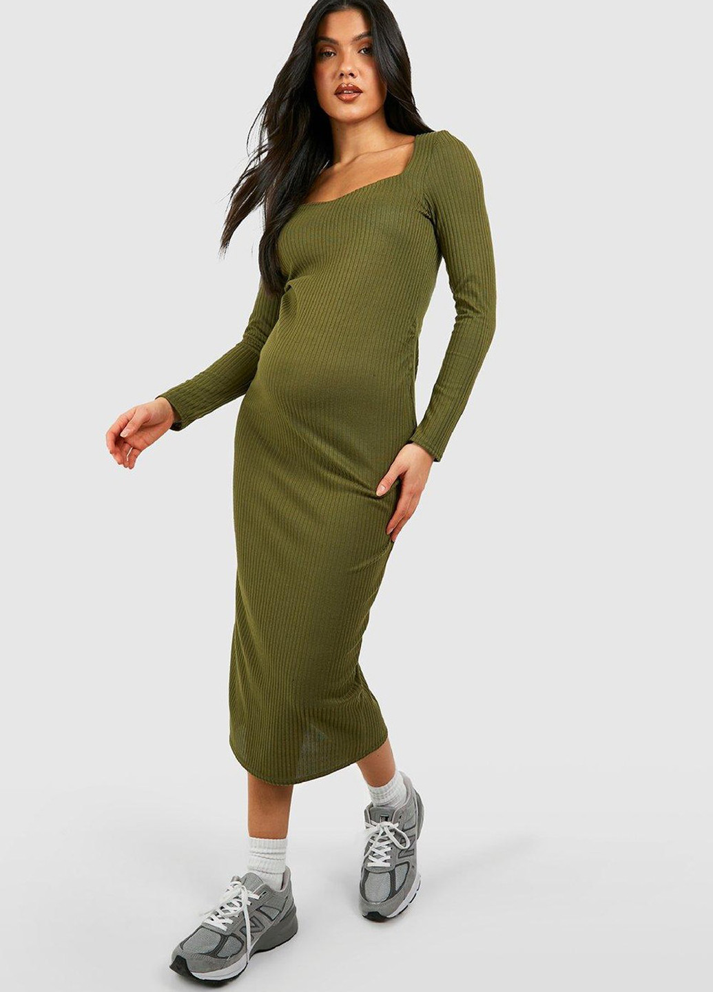 Оливкова (хакі) кежуал сукня для вагітних Boohoo однотонна