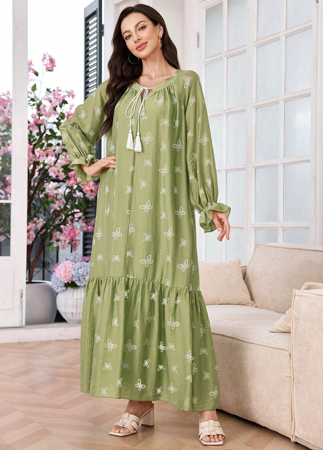 Зеленое кэжуал платье оверсайз SHEIN бабочки