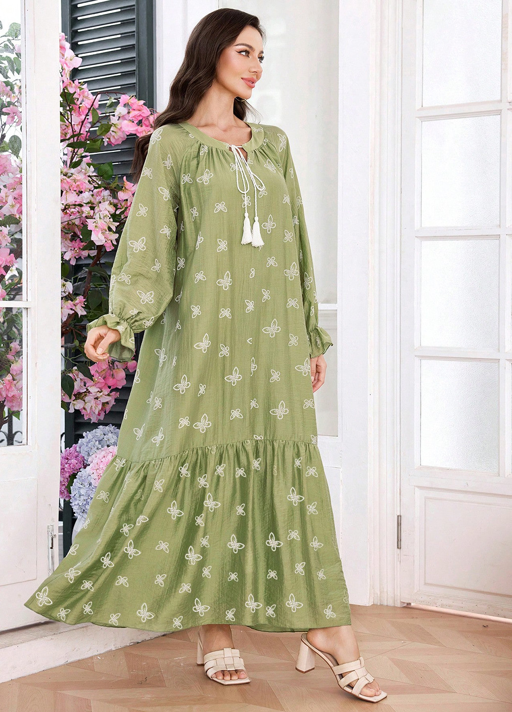 Зеленое кэжуал платье оверсайз SHEIN бабочки