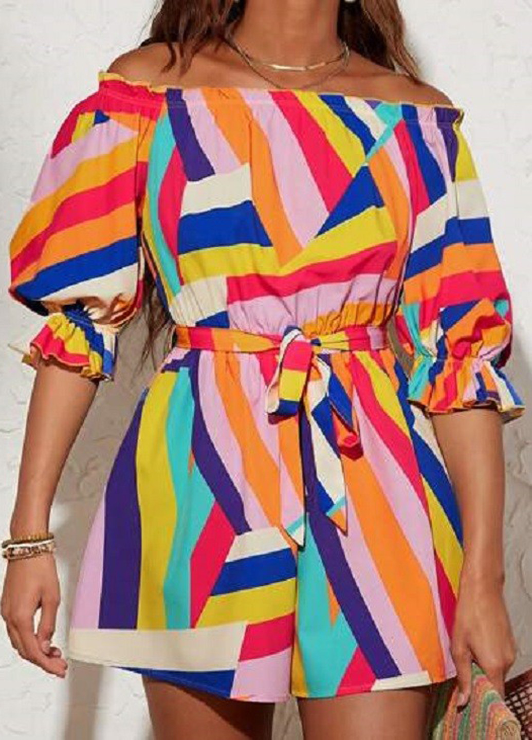 Комбинезон SHEIN комбинезон-шорты колор блок комбинированный кэжуал полиэстер