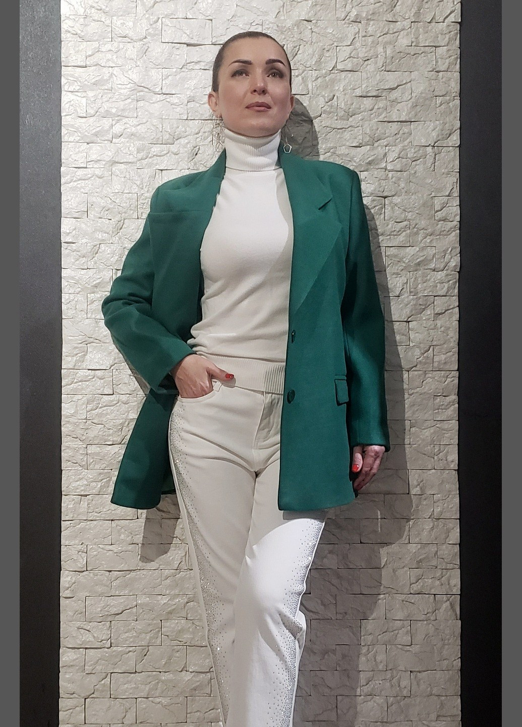 Зеленый женский пиджак Hot Fashion однотонный - демисезонный