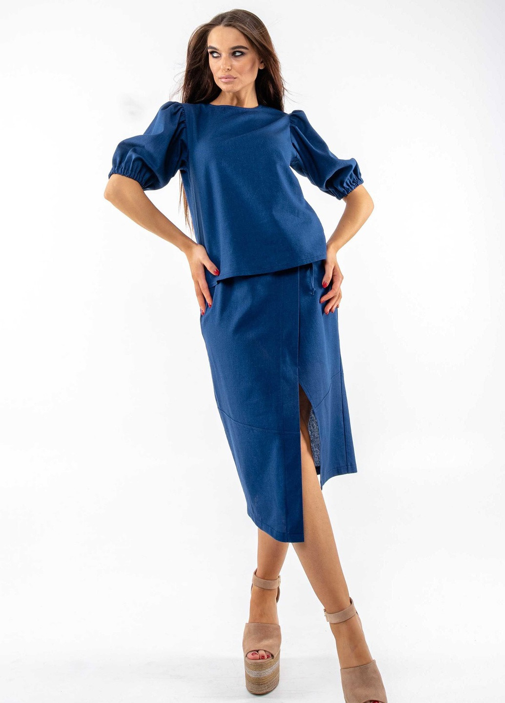 Синяя однотонная юбка Ри Мари