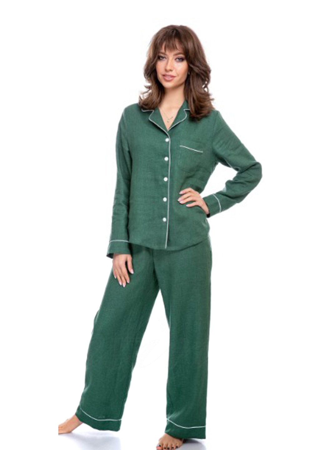 Зеленая всесезон пижама (рубашка, брюки) рубашка + брюки Silence