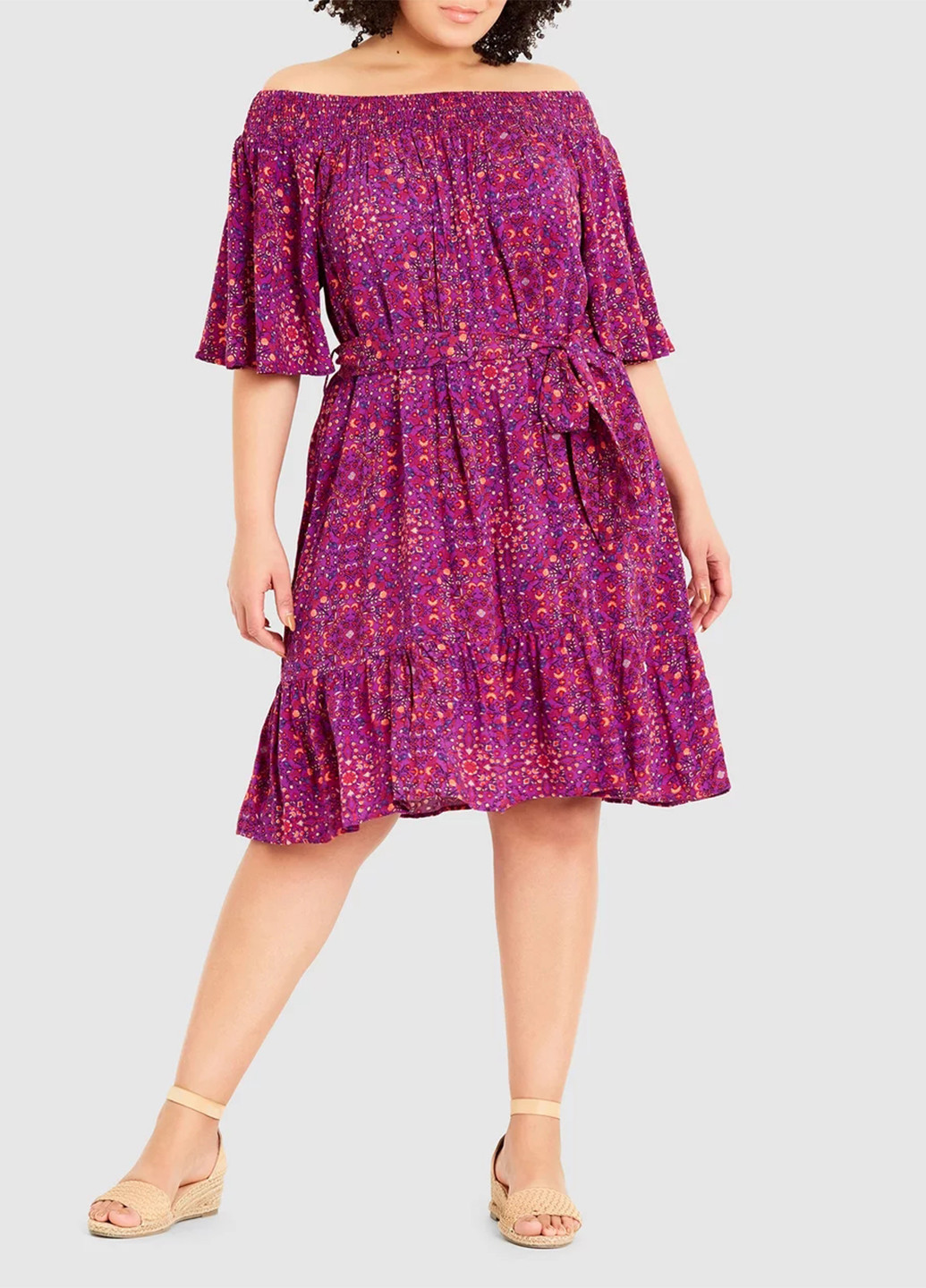 Фиолетовое кэжуал платье клеш EVANS с цветочным принтом