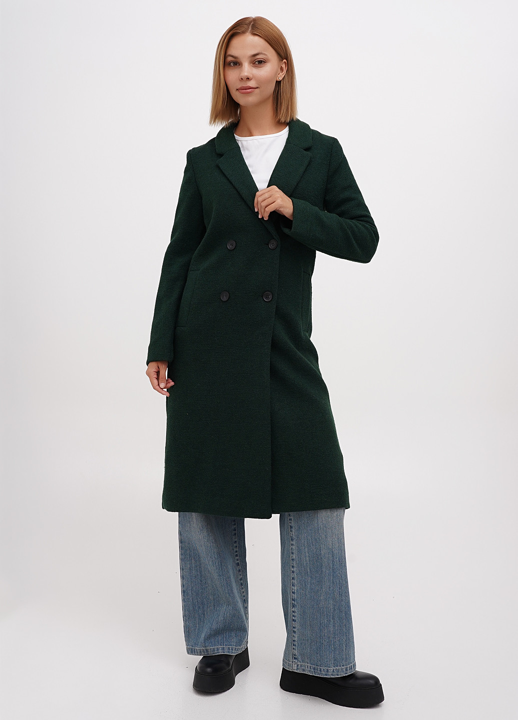 Темно-зелене демісезонне Пальто двобортне Monki
