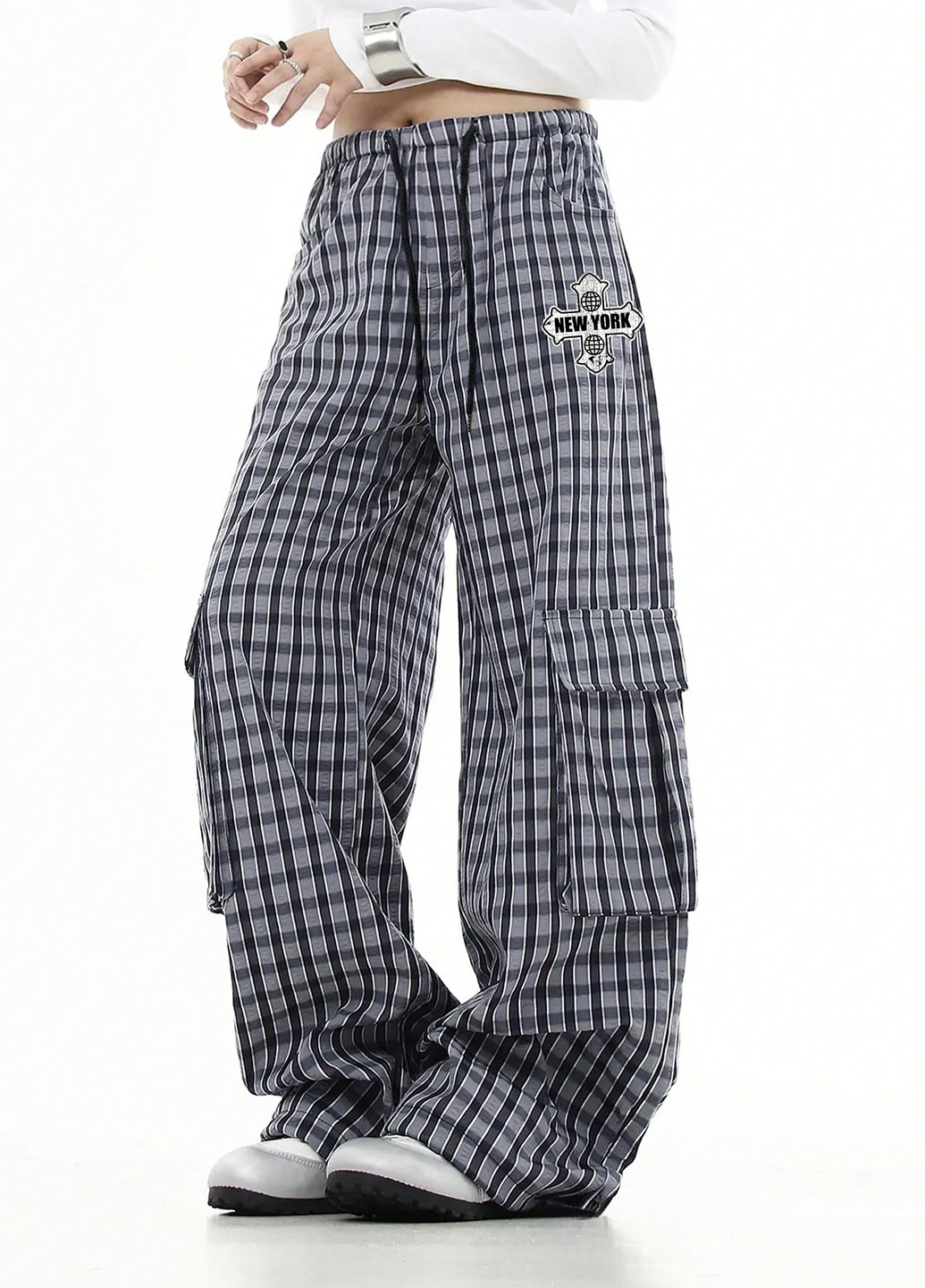 Серые кэжуал демисезонные палаццо, карго брюки SHEIN