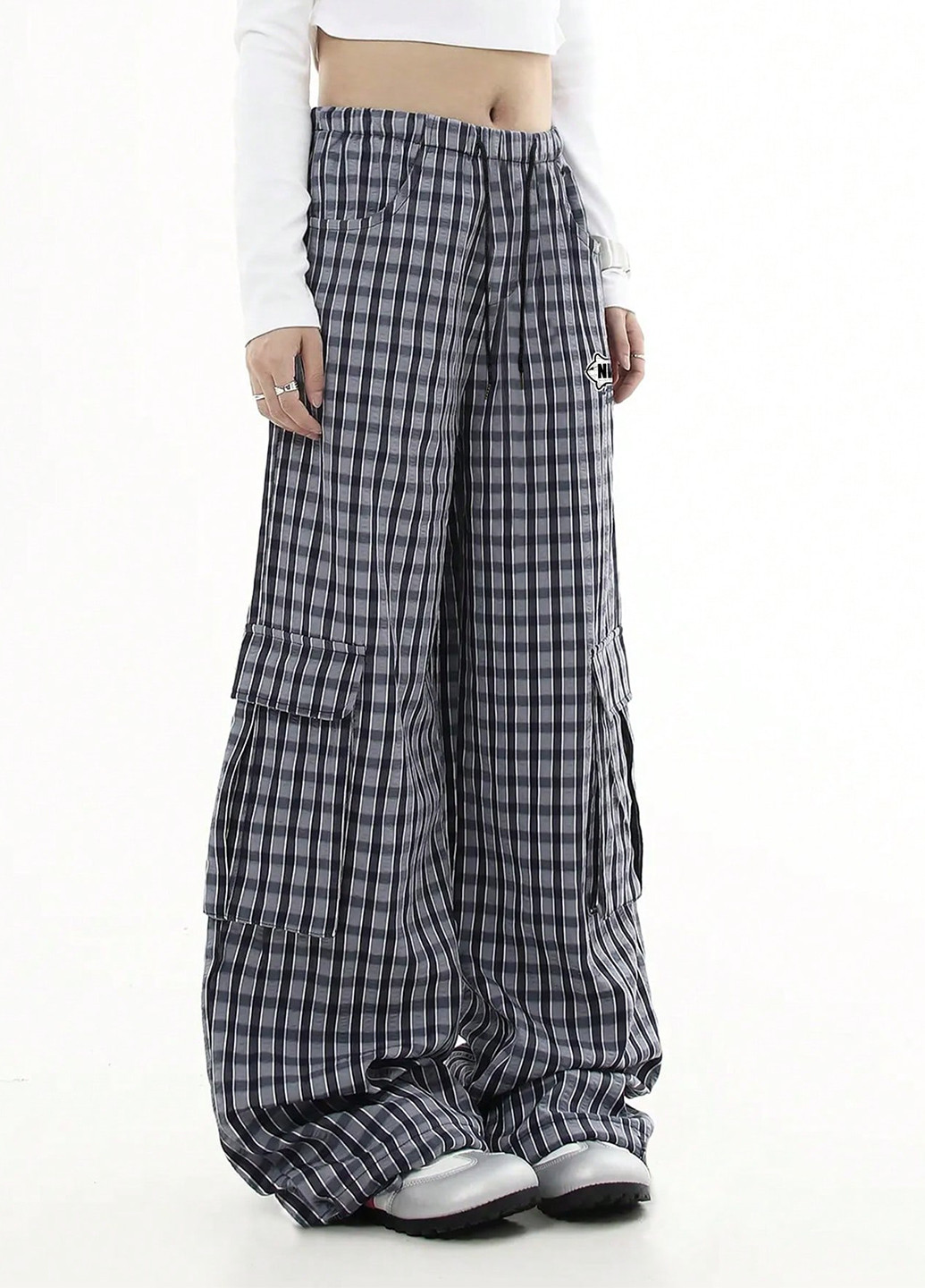 Серые кэжуал демисезонные палаццо, карго брюки SHEIN